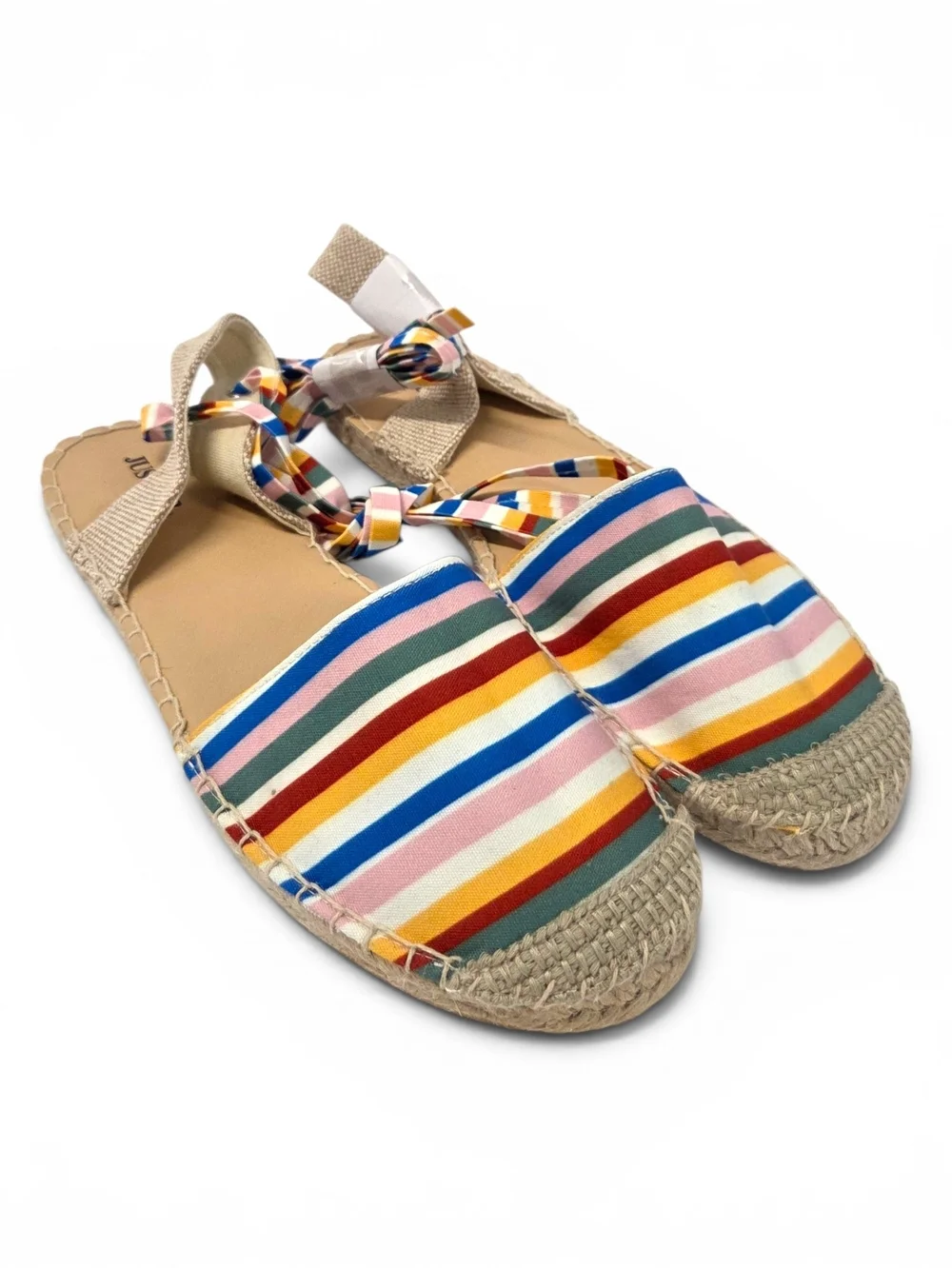 JustFab Ayla Rainbow Striped Espadrille Sandals Ankle Ties Size 11 NWOT
